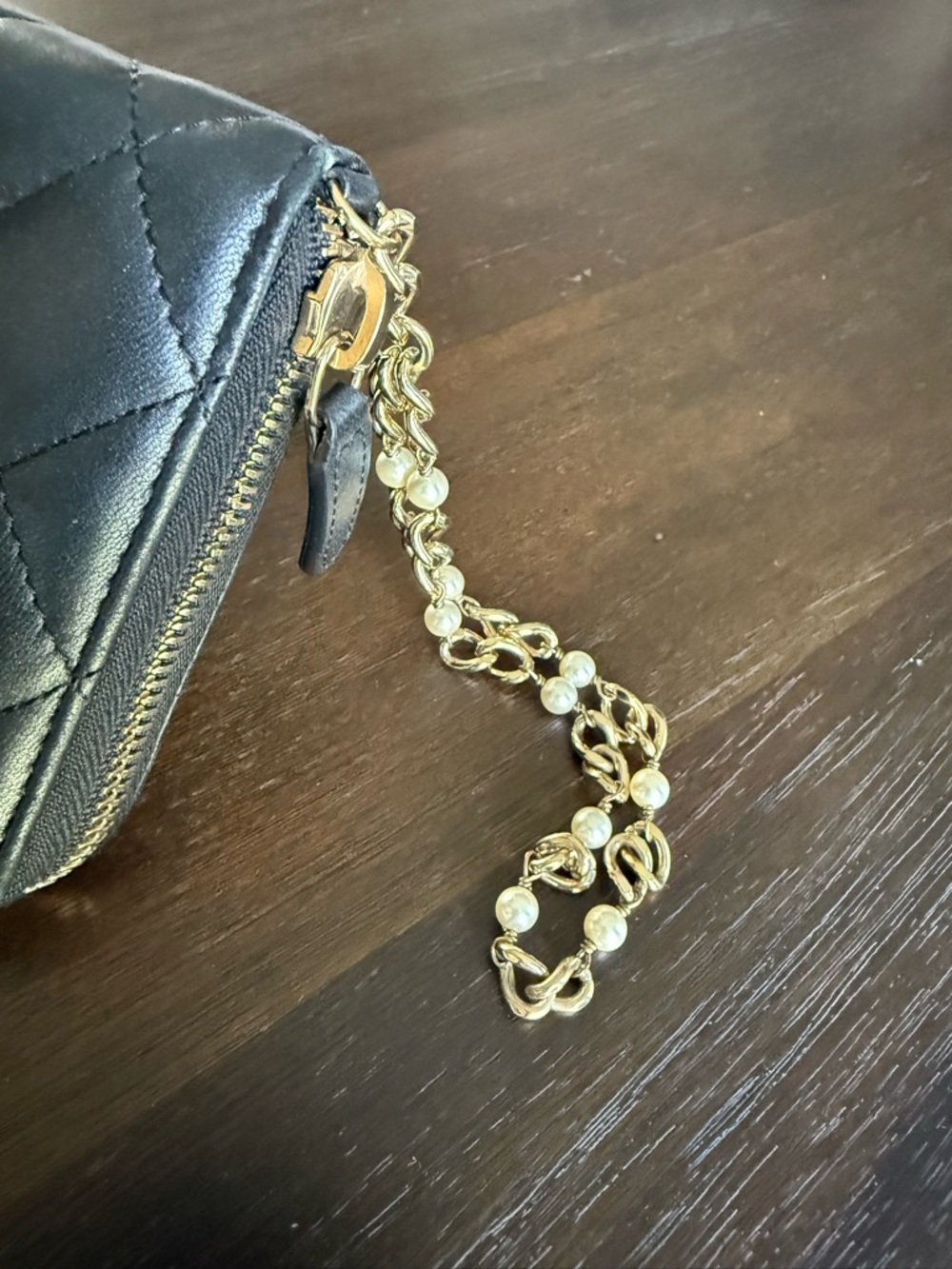 Authentic Chanel Quilted Black Leather Wallet on Chain/Wristlet. W/ bag - Picture 5 of 12